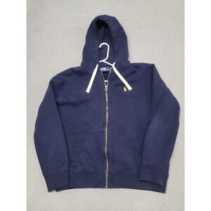 Polo Ralph Lauren Jacket Mens XL (Fits Large) Navy Full Zip Waffle Hood Fleece